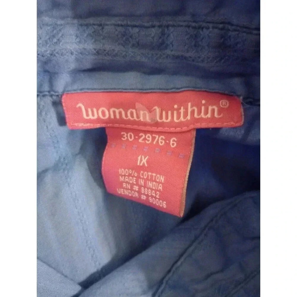 Woman within purple striped short sleeve pintuck plus button down‎ top 1X - Picture 5 of 5